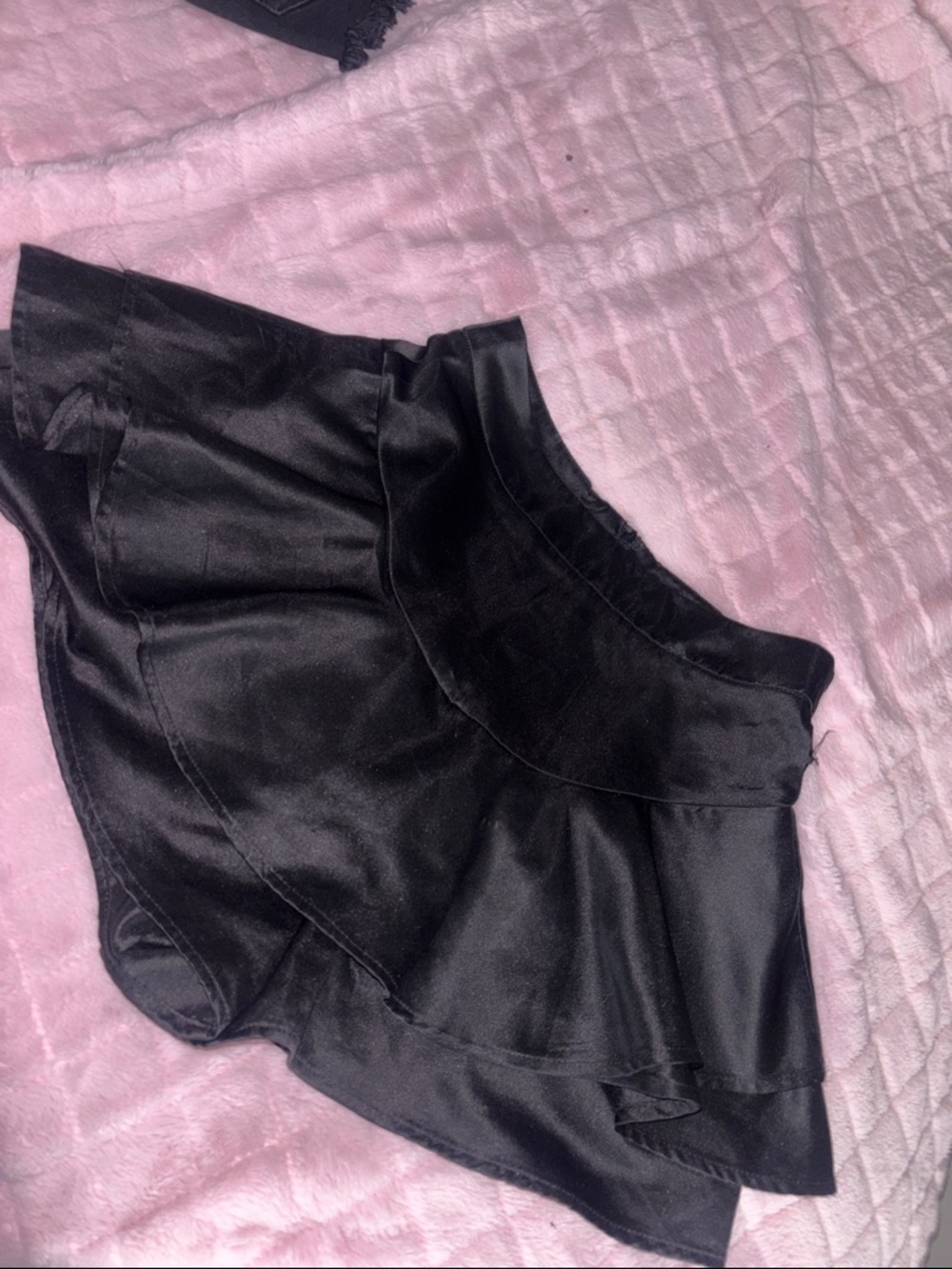 Black Satin Ruffle Skort